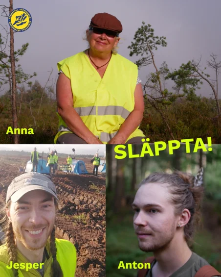 Tre aktivister från Återställ Våtmarker som släpptes efter 48 timmar 