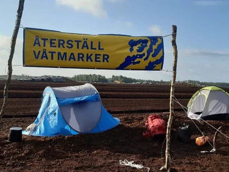 Tältar på en torvbrott som protest mot miljöbrottet